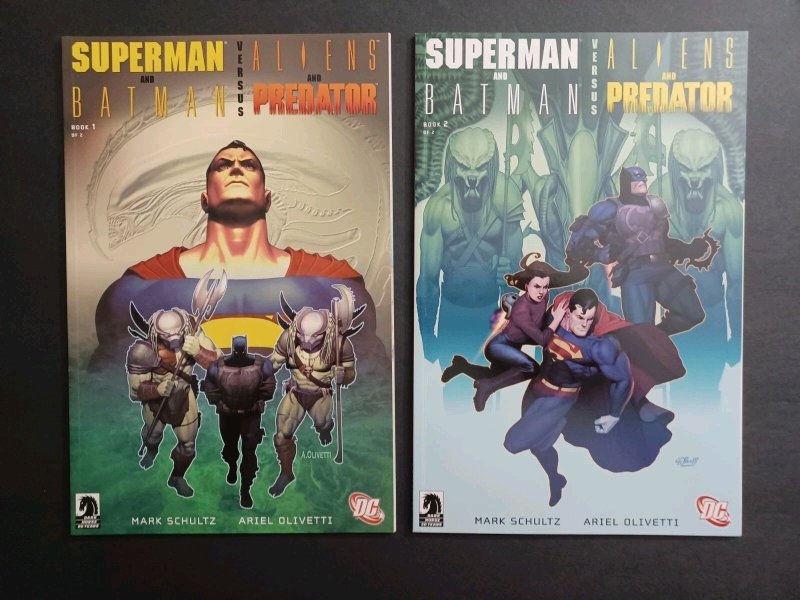 Superman and Batman vs. Aliens and Predator #1 & 2 Complete Set - 2007 - NM (DC Comics, 2007), raw comic book in NM condition — front cover