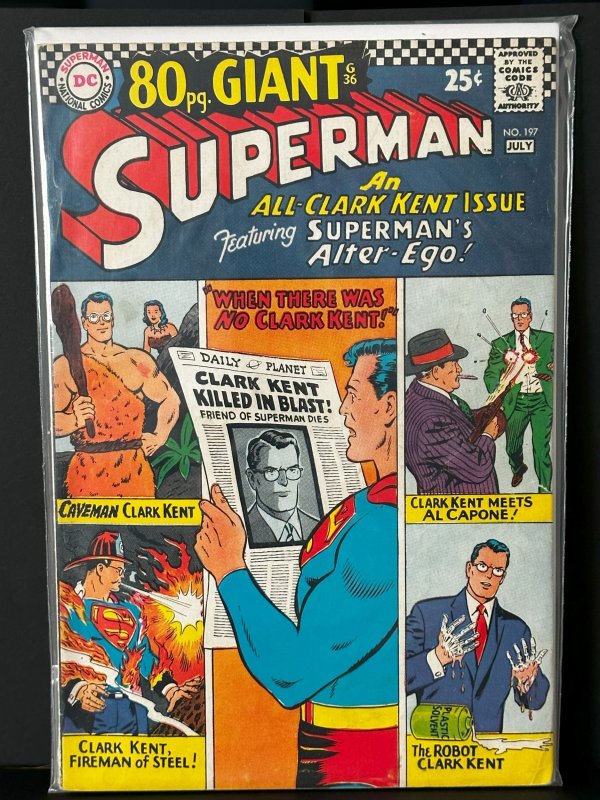Superman #197 (DC Comics, 1967), raw, ungraded comic book — front cover