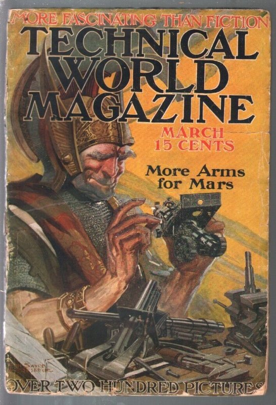 Technical World Magazine 3/1915-sci-fi Cover-aviation-war-Arms for Mars-G, raw, ungraded comic book — front cover