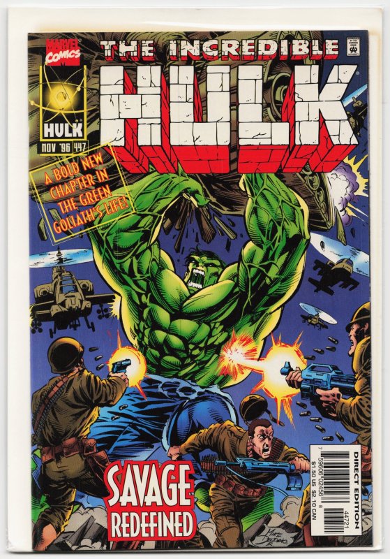 The Incredible Hulk #447 (Marvel Comics, 1996), raw, ungraded comic book — front cover