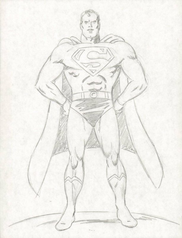Superman Standing Pencil Commission art by Alan Kupperberg, raw, ungraded comic book — front cover