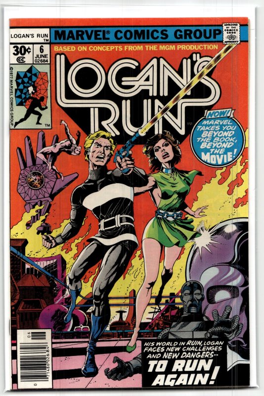 Logan's Run #6 (Marvel Comics, 1977), raw, ungraded comic book — front cover
