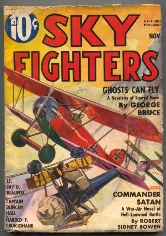 Pulp: Sky Fighters Pulp November 1936- Ghosts Can Fly- VG- (1936), raw comic book in VG- condition — front cover
