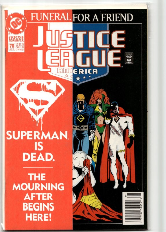 Justice League America #70 (DC Comics, 1993), raw, ungraded comic book — front cover