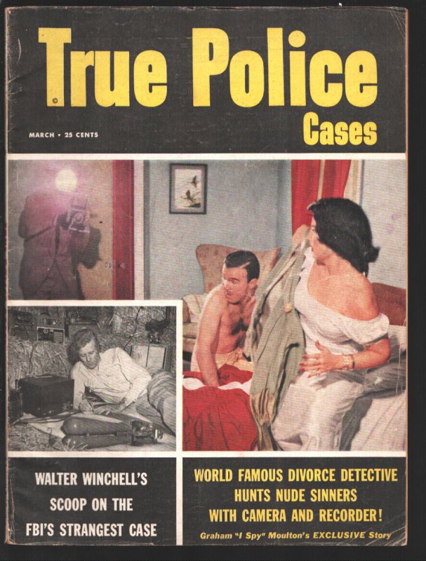 MAG: True Police Cases 3/1955-Classic Cover-Famous Divorce Detective-Graham "..., raw, ungraded comic book — front cover