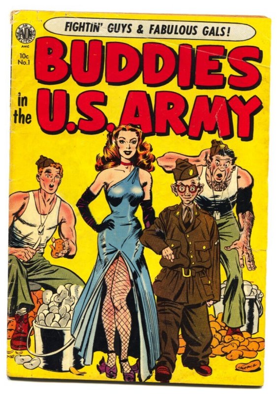 Buddies in the U.S. Army #1 (Avon Periodicals, 1952), raw comic book in VG condition — front cover