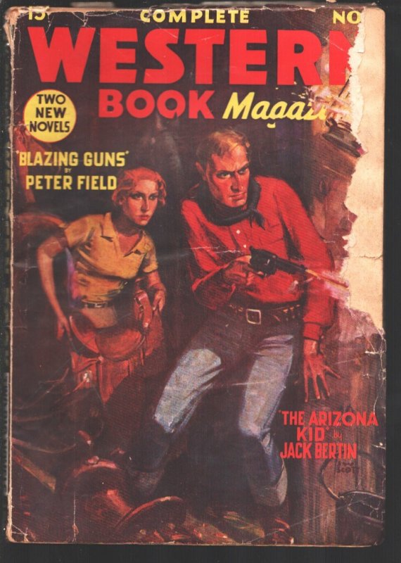 Complete Western Book 11/1935-J.W. Scott Gunfight Cover Art-Blazing Guns by Pete, raw, ungraded comic book — front cover