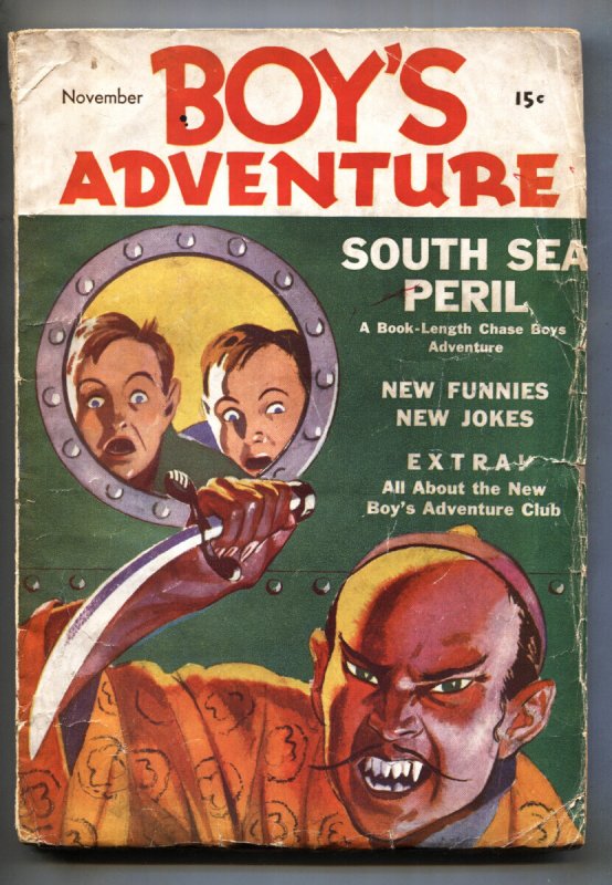 Boy's Adventure-Final Issue 11/1936-Ace Adams-Asian Villain-Rare Pulp Magazine, raw, ungraded comic book — front cover