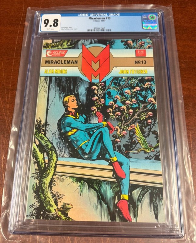 Miracleman #13 (1987), CGC 9.8 graded comic book, Universal Blue label — front cover in its holder