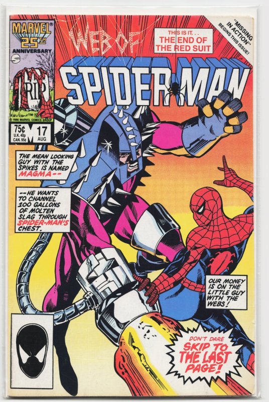 Web of Spider-Man #17 (Marvel Comics, 1986), raw, ungraded comic book — front cover