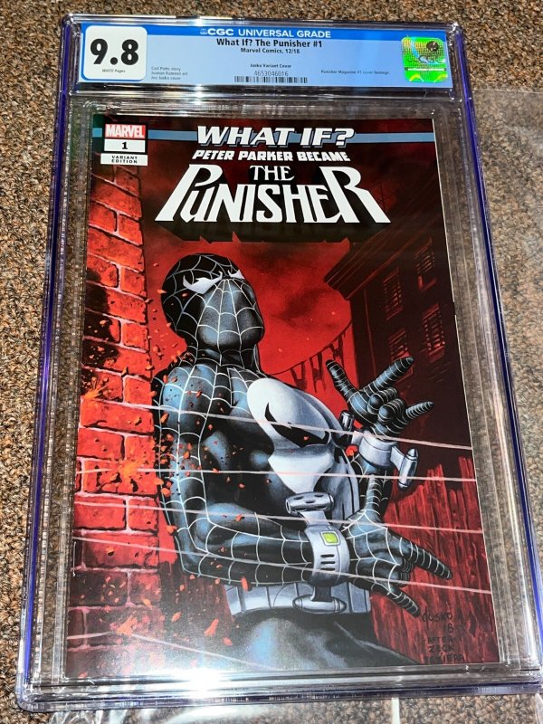What if Peter Parker Became Punisher #1, CGC 9.8 graded comic book, Universal Blue label — front cover in its holder