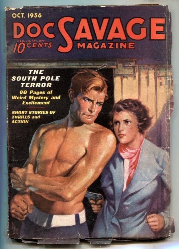 Doc Savage Pulp October 1936- the South Pole Terror VG+ (1936), raw comic book in VG+ condition — front cover
