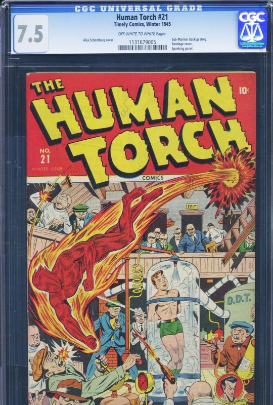 Human Torch #21 (Timely Comics), CGC 7.5 graded comic book, Universal Blue label — front cover in its holder