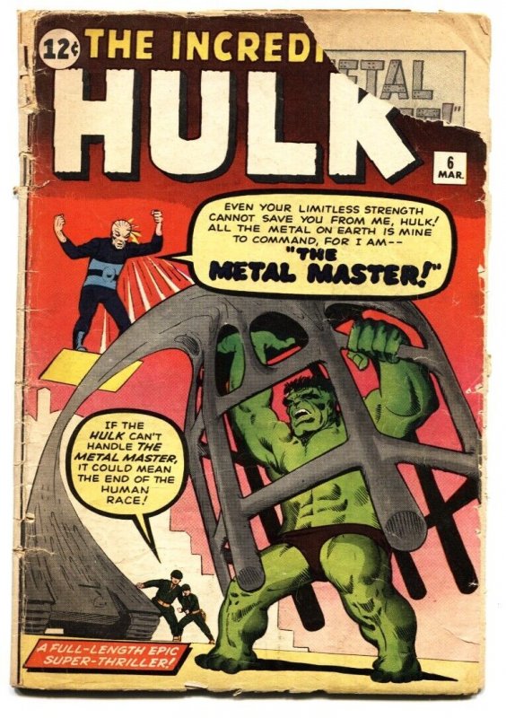 Incredible Hulk #6-1962 12 Cent-Marvel-Silver-Age Comic (Marvel Comics, 1962), raw, ungraded comic book — front cover