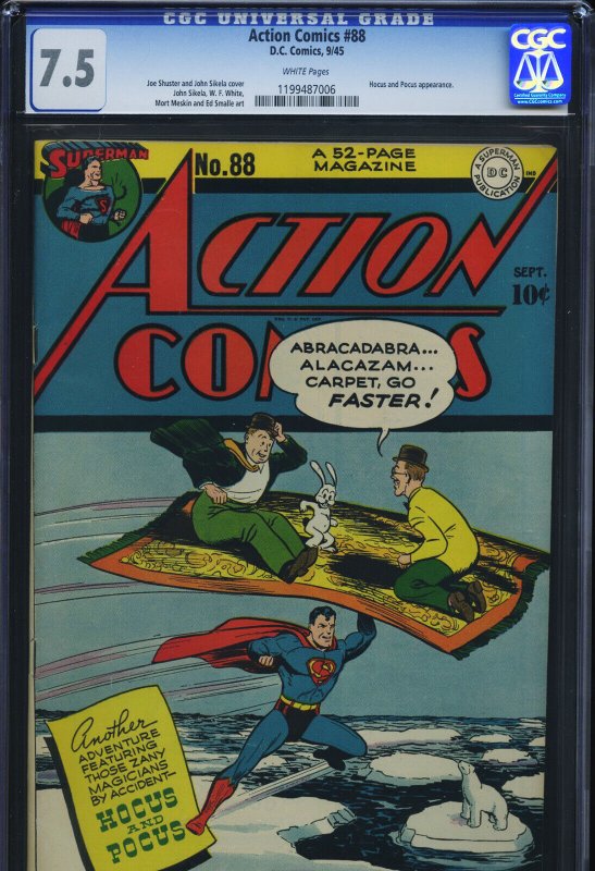 Action Comics #88 (DC Comics), CGC 7.5 graded comic book, Universal Blue label — front cover in its holder