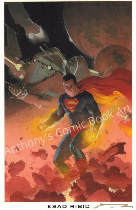 Superman with Spaceships Print of Painted Art - Signed by the Artist Esad Ribic, raw, ungraded comic book — front cover