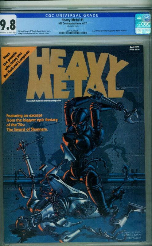 Heavy Metal #1 (1977), CGC 9.8 graded comic book, Universal Blue label — front cover in its holder