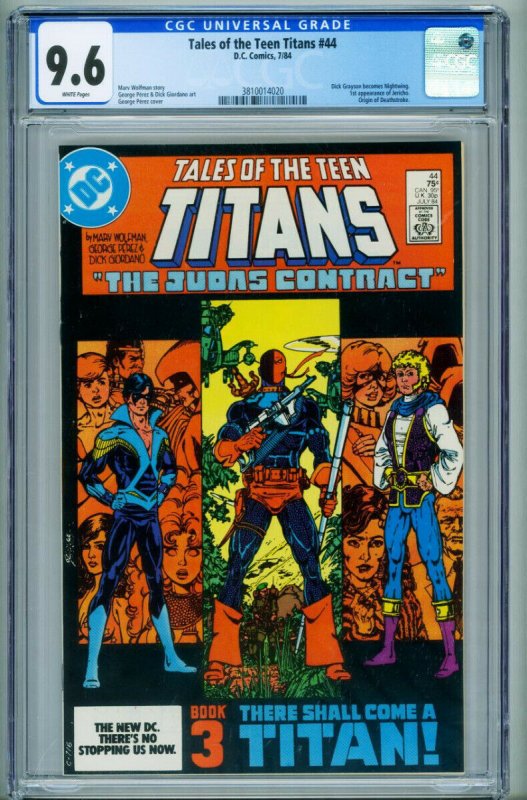 Tales of the Teen Titans #44 (DC Comics, 1984), CGC 9.6 graded comic book, Universal Blue label — front cover in its holder