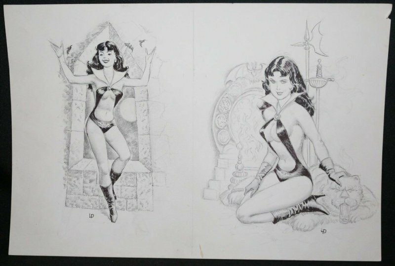 Vampirella 2pc Drawings on One Board - Signed art by Luis Dominguez, raw, ungraded comic book — front cover