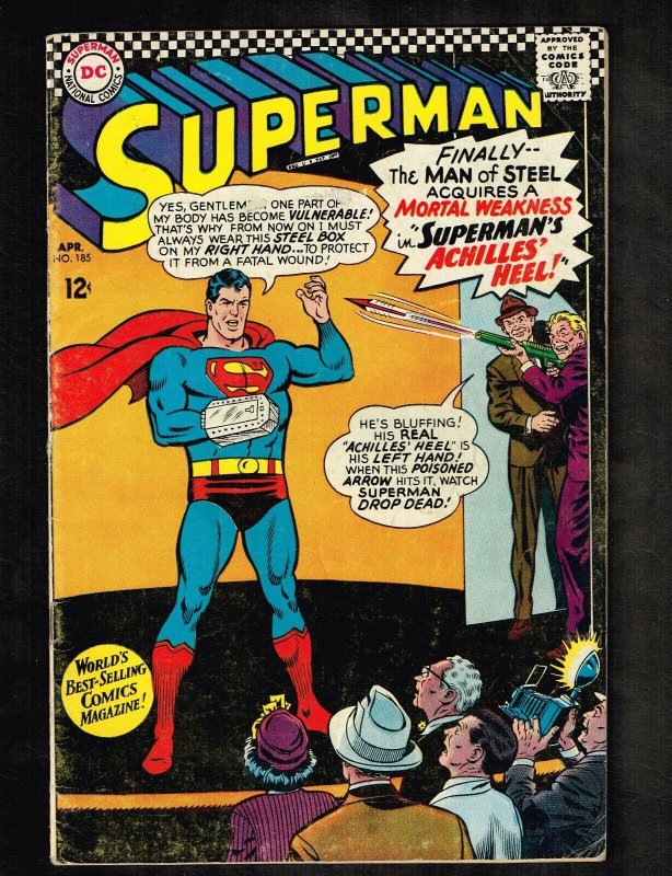 Superman #185 (DC Comics, 1966), raw comic book in 5.5 condition — front cover