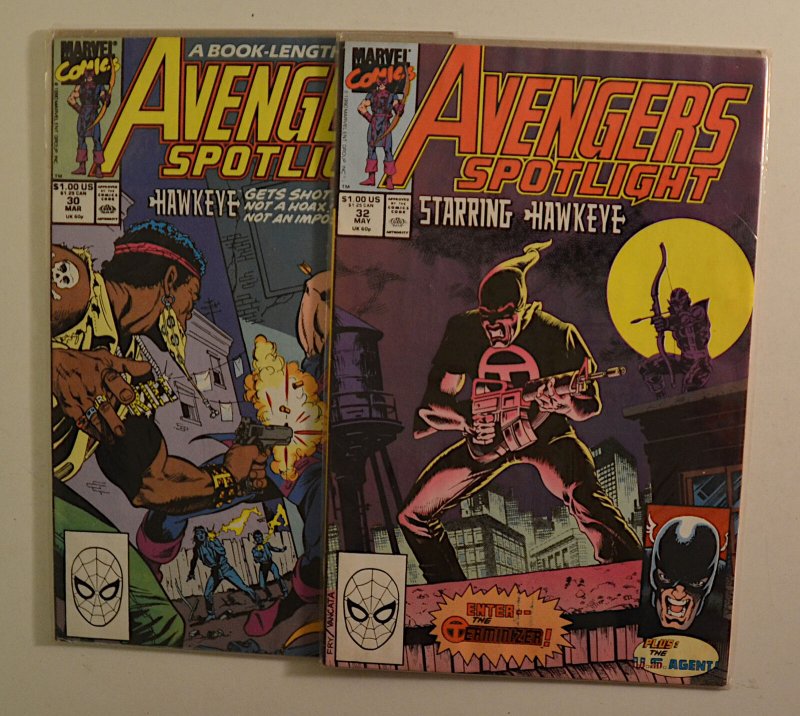 1990 Avengers Spotlight Lot of 2 #30, 32 Marvel Comics 1st Print Comic Books (Marvel Comics, 1990), raw, ungraded comic book — front cover