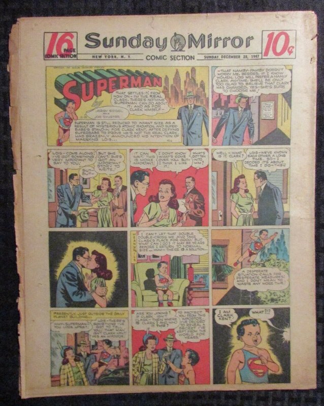 1947 Dec 28 Sunday Mirror Comic Section VG 4.0 Superman / Joe Palooka 16pgs (1947), raw comic book in VG 4.0 condition — front cover