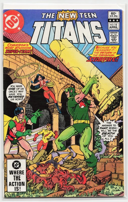 The New Teen Titans #18 (DC Comics, 1982), raw, ungraded comic book — front cover