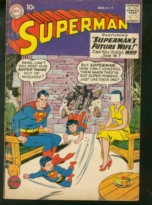 Superman #131 (DC Comics, 1959), raw comic book in VG- condition — front cover
