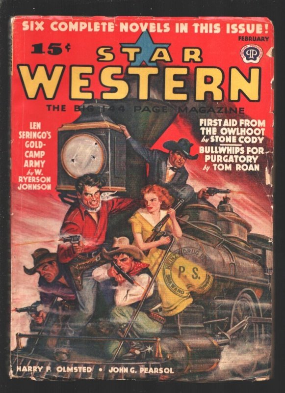 Star Western 2/1942-Popular-Norman Saunders Train Gunfight Cover-Len Siriingo st, raw, ungraded comic book — front cover