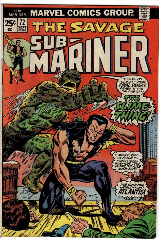 Sub-Mariner #72 (Marvel Comics, 1974), raw, ungraded comic book — front cover