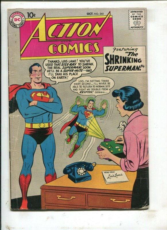 Action Comics #245 (DC Comics, 1958), raw comic book in 4.0 condition — front cover
