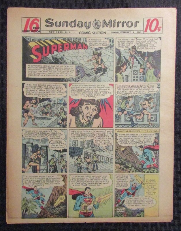 1949 Feb 6 Sunday Mirror Comic Section VG+ 4.5 Superman / Joe Palooka 16pgs (1949), raw comic book in VG+ 4.5 condition — front cover