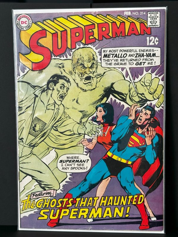 Superman #214 (DC Comics, 1969), raw, ungraded comic book — front cover
