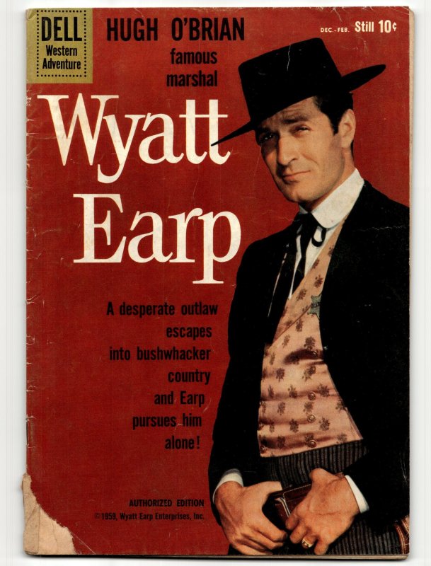 Hugh O'Brian, Famous Marshal Wyatt Earp #9 (Dell, 1959), raw, ungraded comic book — front cover