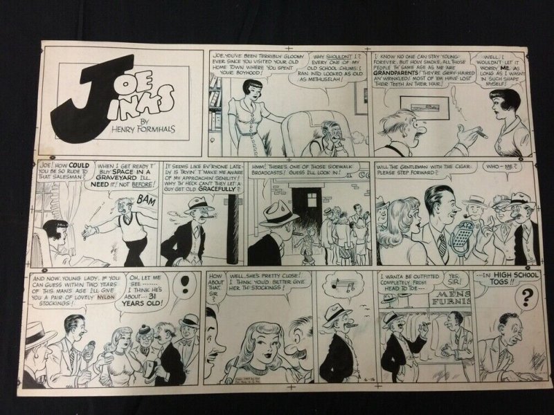 Joe Jinks Sunday Newspaper Original Comic Strip Art Herny Formhals 6/15/47, raw, ungraded comic book — front cover