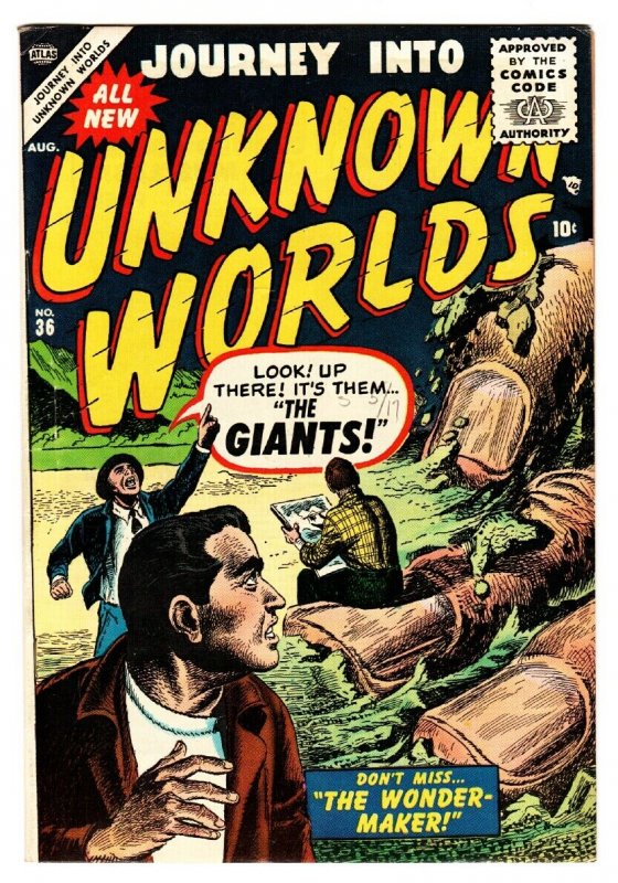 Journey into Unknown Worlds #36 (Atlas Comics, 1955), raw comic book in FN/VF condition — front cover