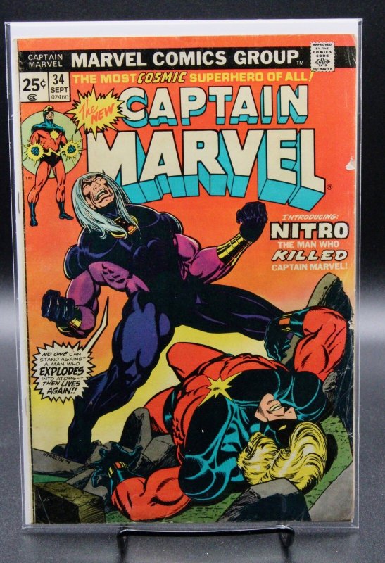 Captain Marvel #34 (Marvel Comics, 1974), raw comic book in VG condition — front cover