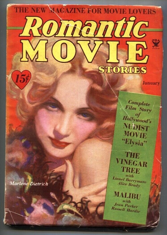 Pulp: Romantic Movie Stories Jan 1934-Last Pulp Issue-Elysia-Rare! (1934), raw, ungraded comic book — front cover