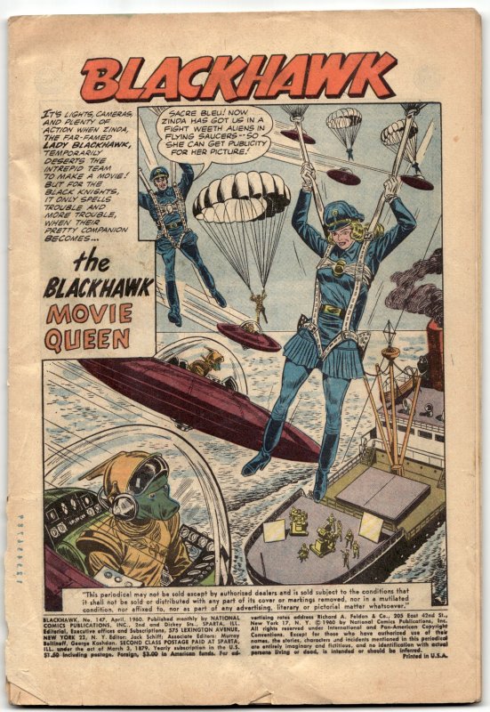Blackhawk #147 (DC Comics, 1960), raw, ungraded comic book — front cover