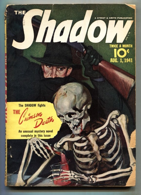 Shadow 1941 Aug 1-Crimson Death-Skeleton Cover-Pulp Magazine G (Street & Smith, 1941), raw, ungraded comic book — front cover