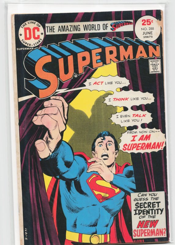 Superman #288 (DC Comics, 1975), raw, ungraded comic book — front cover