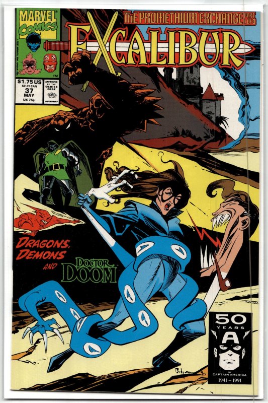 Excalibur #37 (Marvel Comics, 1991), raw, ungraded comic book — front cover