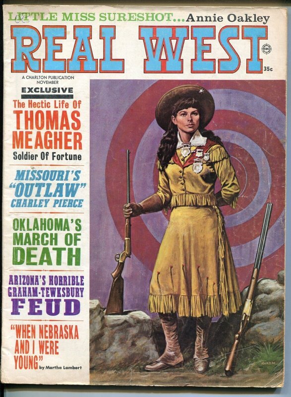 Pulp: Real West 11/1967-Charlton-Annie Oakley-Buffalo Bill-Earl Norem-Villa VG (Charlton Comics), raw comic book in VG condition — front cover