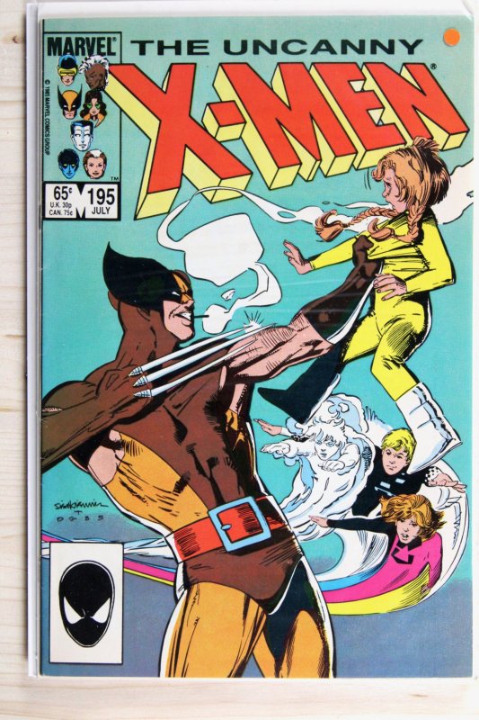 The Uncanny X-Men #195 (Marvel Comics, 1985), raw comic book in VF 8.0 condition — front cover