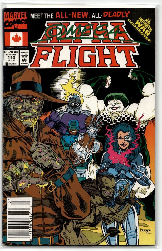 Alpha Flight #110 (Marvel Comics, 1992), raw, ungraded comic book — front cover