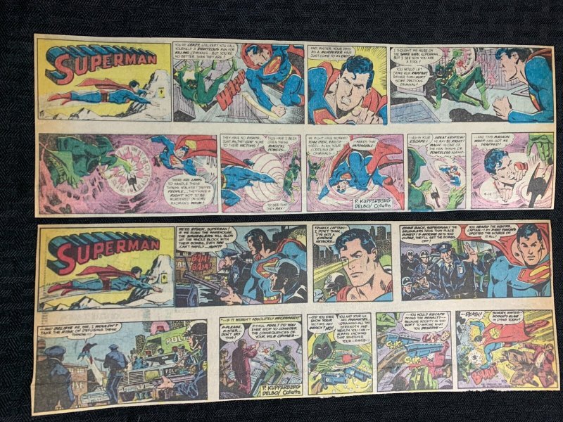 1980's Superman Jose Delbo 13x4" Newspaper Color Sunday Strips FN 6.0 LOT of 20 (1980), raw comic book in FN 6.0 condition — front cover