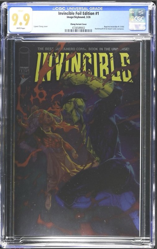 Invincible #1 (Image Comics), CGC 9.9 graded comic book, Universal Blue label — front cover in its holder
