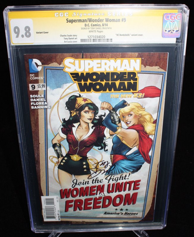 Superman/Wonder Woman #9 (2014), CGC 9.8 graded comic book — front cover in its holder