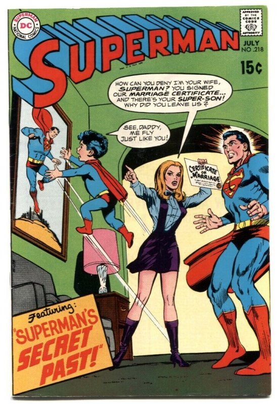 Superman #218 (DC Comics, 1969), raw comic book in VF- condition — front cover