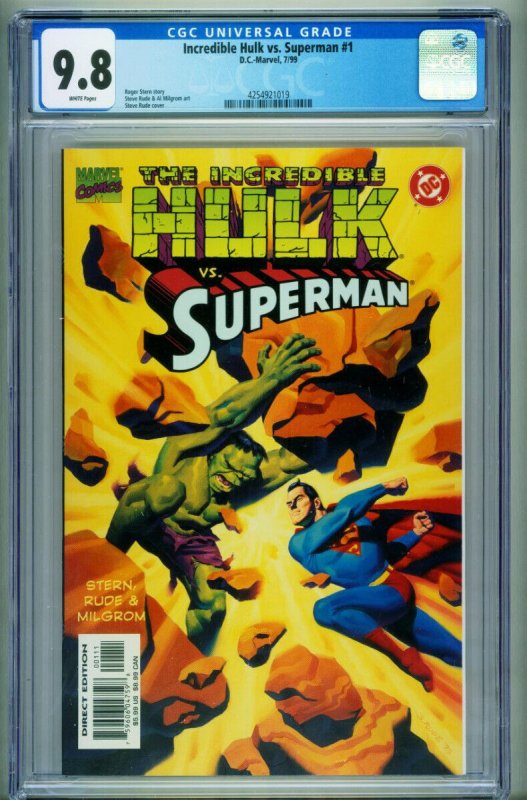 Incredible Hulk v Superman--Cgc 9.8--Marvel/DC--1999--comic Book--4254921019, CGC 9.8 graded comic book, Universal Blue label — front cover in its holder